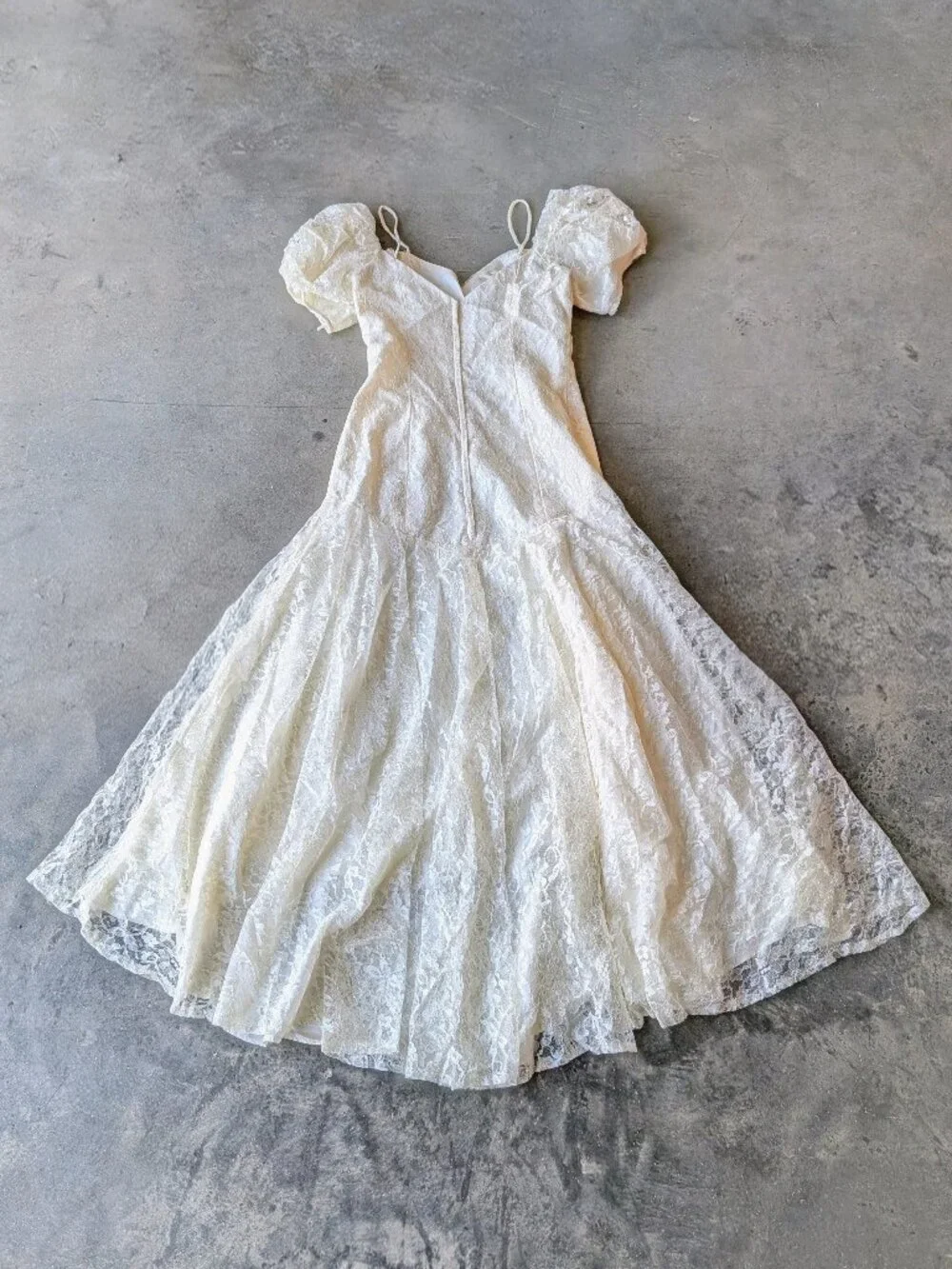 Vintage 80s Union Made Ivory Lace Off The Shoulder Midi Dress Party Wedding Prom